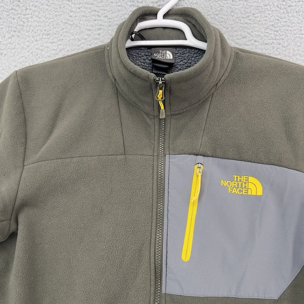 The North Face Men's Full Zip Fleece Jacket Gray Yellow Medium Sherpa Lined Outd